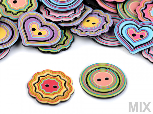 Knoflík duha - srdce, květ, kruh