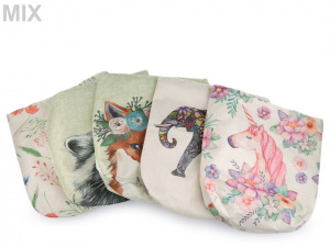 Textilní taška liška, mýval, slon, jednorožec, květy 35x35 cm