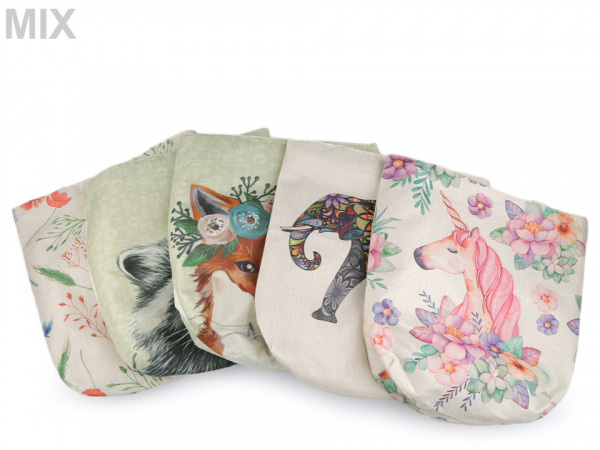 Textilní taška liška, mýval, slon, jednorožec, květy 35x35 cm
