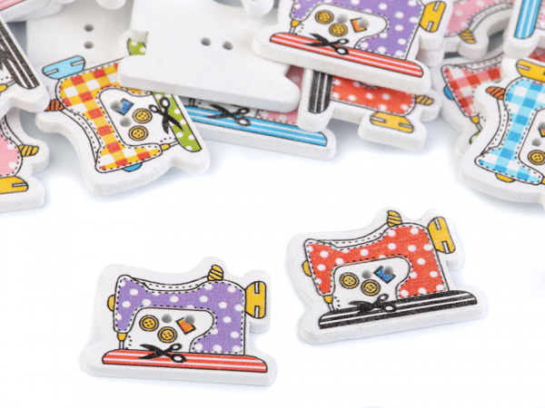 Dřevěný dekorační knoflík šicí stroj