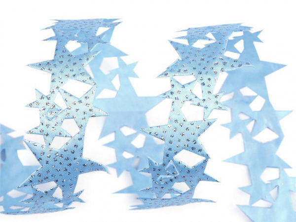 Saténový prýmek šíře 32 mm hvězdy s glitry, vánoční