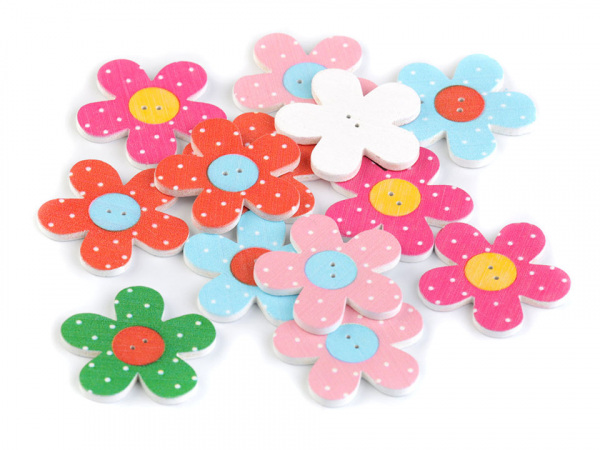 Dřevěný dekorační knoflík květ