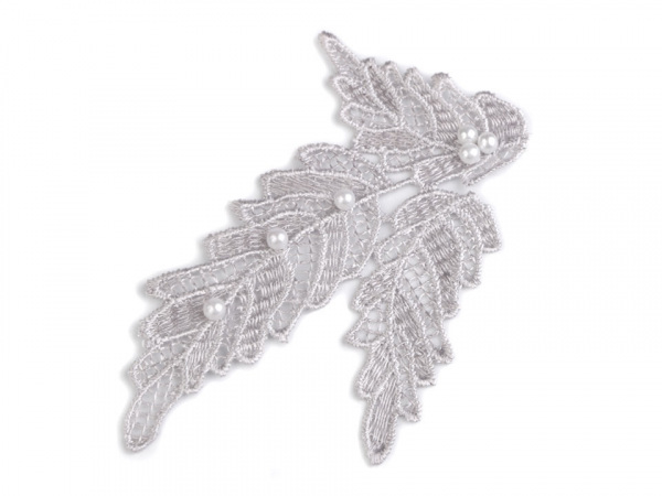 Krajková aplikace / nášivka list s perlami