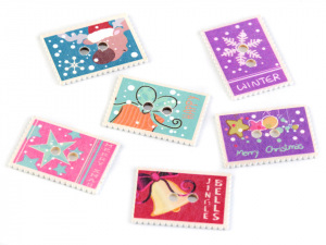 Dřevěný dekorační knoflík vánoční poštovní známka