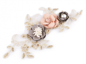 Monofilová aplikace / vsadka 3D 12x23 cm s květy