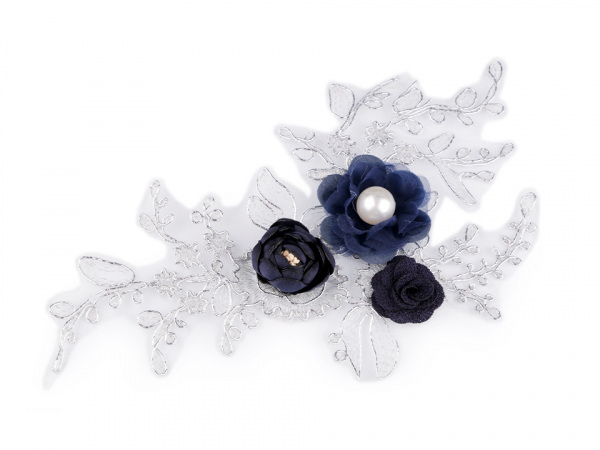 Monofilová aplikace / vsadka 3D 12x23 cm s květy