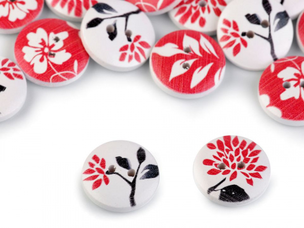 Dřevěný dekorační knoflík japonské květy