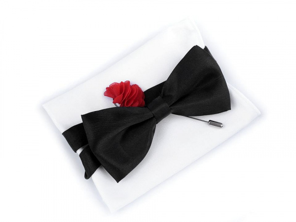 Sada - motýlek, kapesník, ozdoba do klopy