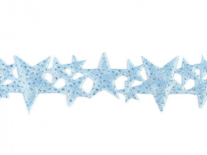 Saténový prýmek šíře 32 mm hvězdy s glitry, vánoční