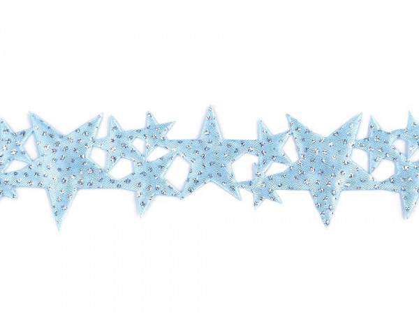 Saténový prýmek šíře 32 mm hvězdy s glitry, vánoční