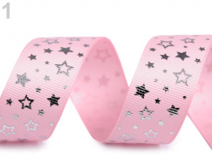 Rypsová stuha hvězdy šíře 25 mm vánoční