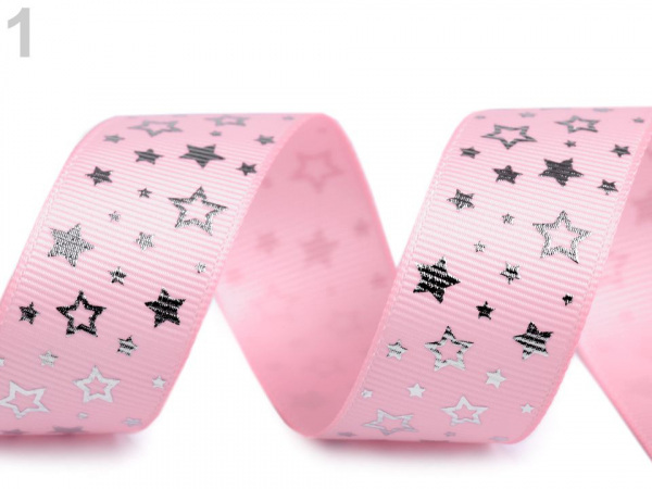 Rypsová stuha hvězdy šíře 25 mm vánoční