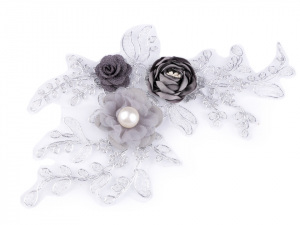 Monofilová aplikace / vsadka 3D 12x23 cm s květy