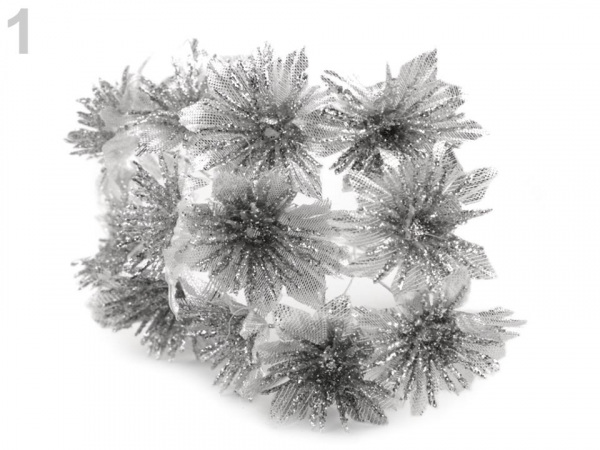 Vánoční květ na drátku s glitry