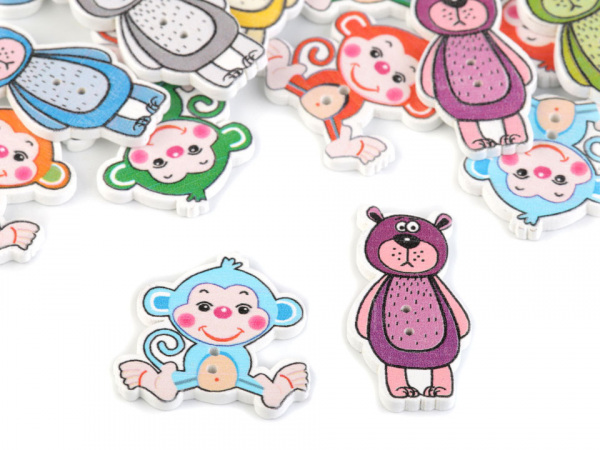 Dřevěný dekorační knoflík opice, medvídek