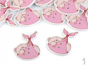 Dřevěný dekorační knoflík medvídek v šátku pro miminko