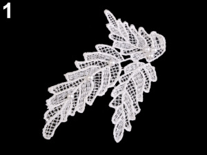 Krajková aplikace / nášivka list s perlami