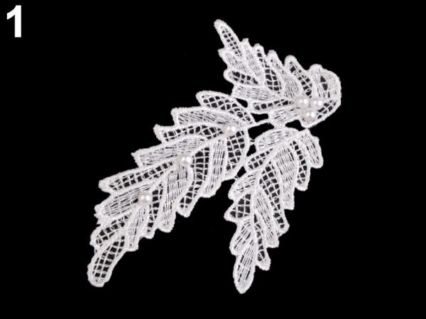 Krajková aplikace / nášivka list s perlami