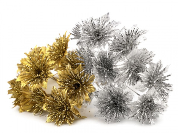 Vánoční květ na drátku s glitry