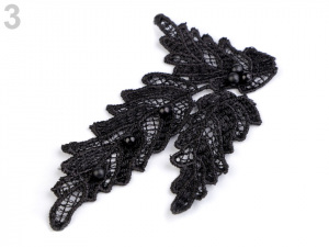 Krajková aplikace / nášivka list s perlami