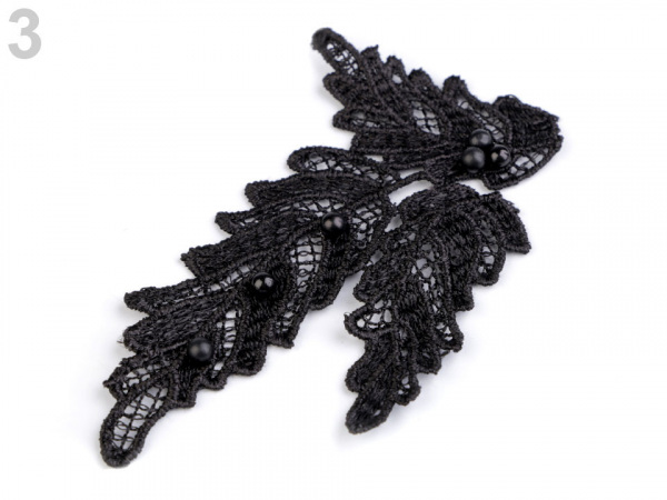 Krajková aplikace / nášivka list s perlami