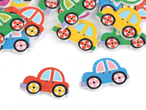 Dřevěný dekorační knoflík auto