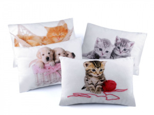 Malý dekorační polštář s výplní - kočka, pes 20x30 cm