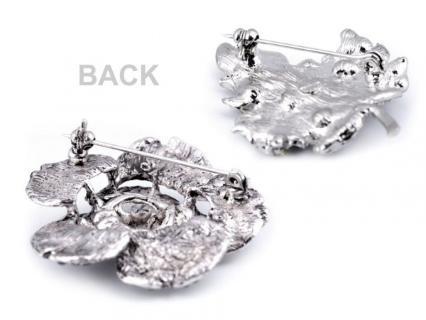 Brož květ a list s broušenými kamínky