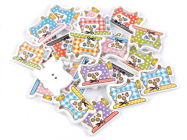 Dřevěný dekorační knoflík šicí stroj