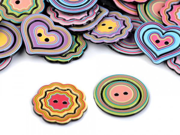 Knoflík duha - srdce, květ, kruh