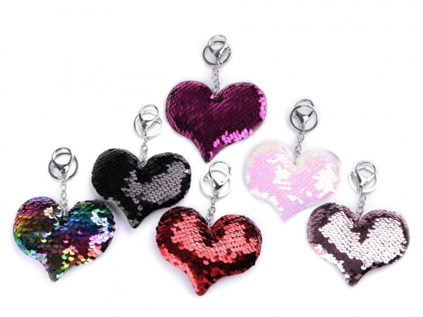 Přívěsek na kabelku / klíče srdce s měnícími flitry
