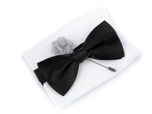 Sada - motýlek, kapesník, ozdoba do klopy