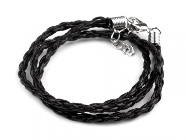 Splétaná šňůrka s karabinkou z eko kůže délka 53 cm