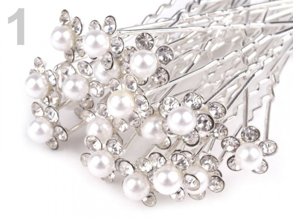 Štrasová vlásenka květ s perlou Ø10 mm