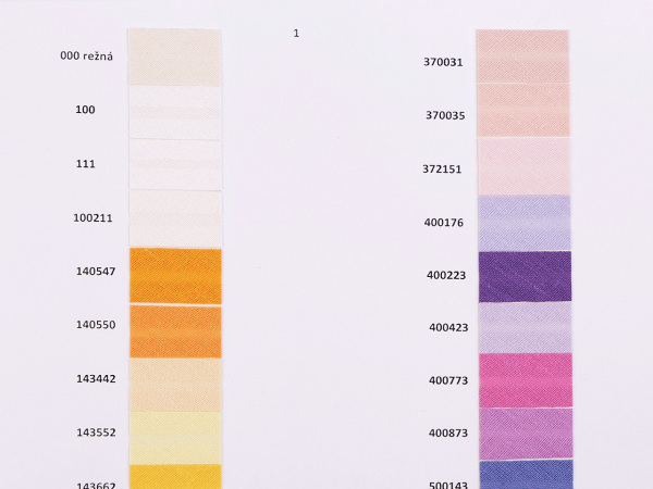 Šikmý proužek bavlněný, paspulka VZORKOVNICE 14;20;30;40mm