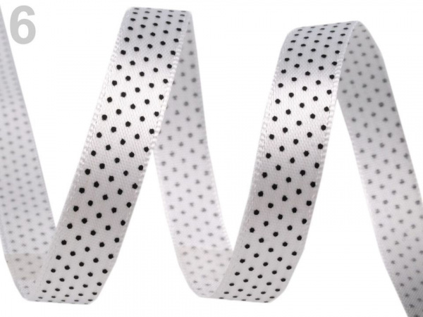Saténová stuha s puntíky šíře 10 mm