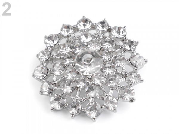 Brož s broušenými kamínky srdce, květ