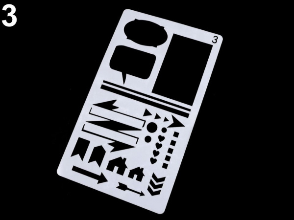 Plastová šablona rámečky, šipky a piktogramy 10x18 cm