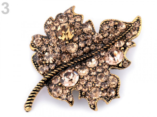 Brož květ a list s broušenými kamínky