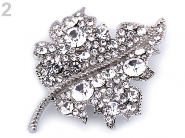 Brož květ a list s broušenými kamínky