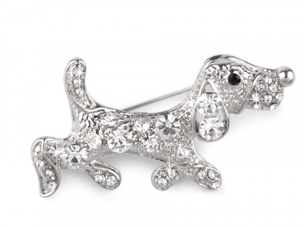 Brož s broušenými kamínky pes