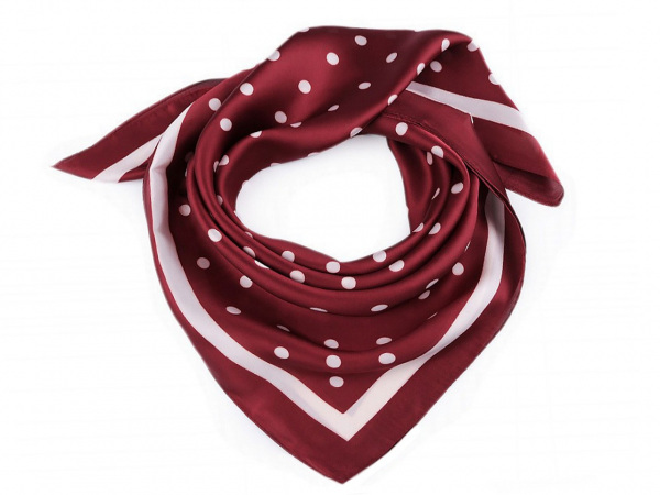 Saténový šátek s puntíky a lemem 70x70 cm