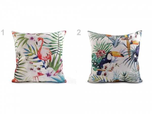 Povlak na polštář plameňák a exotické květy 43x43 cm