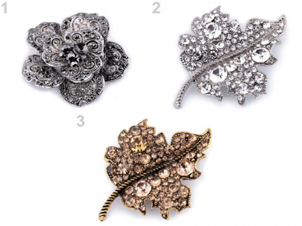 Brož květ a list s broušenými kamínky