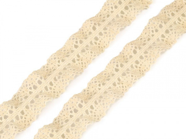 Bavlněná krajka / volánek šíře 23 mm paličkovaná oboustranná elastická