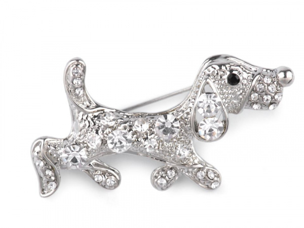 Brož s broušenými kamínky pes