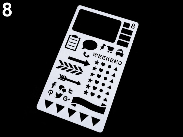 Plastová šablona rámečky, šipky a piktogramy 10x18 cm