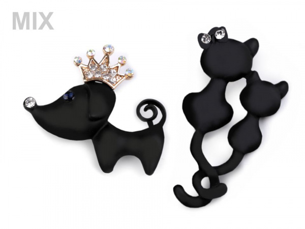 Brož s broušenými kamínky pes, kočky