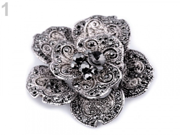 Brož květ a list s broušenými kamínky