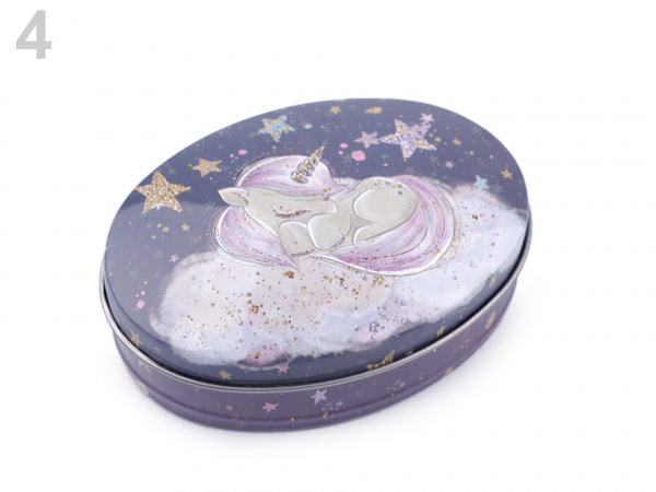 Plechová oválná krabička jednorožec